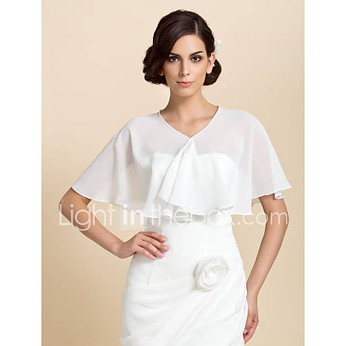 Korte Mouw Chiffon Feest Avond Bruiloft Wraps Met Cape huismerk kopen in de aanbieding