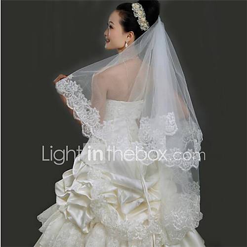 Eenlaags Kanten Applique Rand Bruidssluiers Vingertopsluiers Met 5906 In 150Cm Tule huismerk kopen in de aanbieding