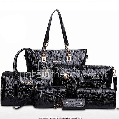 Dames Tassen Lakleer Schoudertas Zak Set Effen Zwart Rood Blauw Bag Sets huismerk kopen in de aanbieding