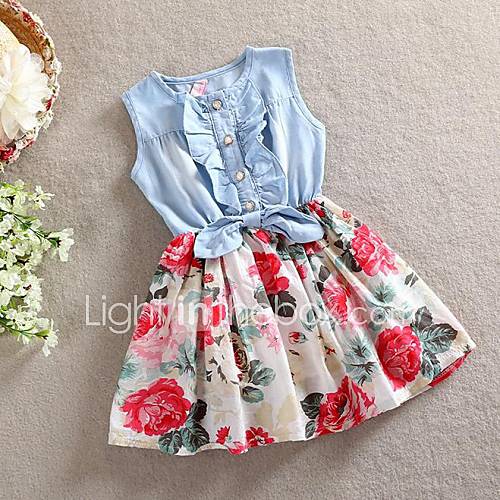 Kinderen Meisjes Zoet Dagelijks Feestdagen Bloemen Strik Mouwloos Katoen Jurk Rood huismerk kopen in de aanbieding