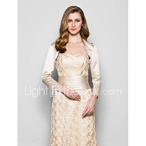 Lange Mouw Satijn Bruiloft Feest Avond Damesomslag Met Drapering Boleros huismerk kopen in de aanbieding