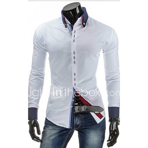 Heren Standaard Overhemd Katoen Effen Buttondown Boord Slank Marineblauw L Lange Mouw huismerk kopen in de aanbieding