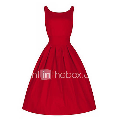 Dames Feest Vintage Katoen Ruimvallend Jurk Effen Geplooid Tot De Knie Rood huismerk kopen in de aanbieding