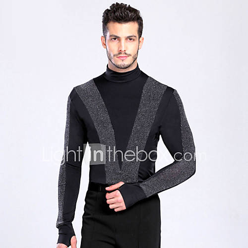 Latin Dans Tops Heren Opleiding Prestatie Spandex Knopen Lange Mouw Top huismerk kopen in de aanbieding