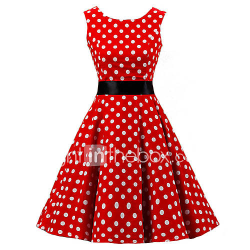 Dames Uitgaan Vintage Jaren 50 Katoen A Lijn Jurk Polka Dot Print Tot De Knie huismerk kopen in de aanbieding