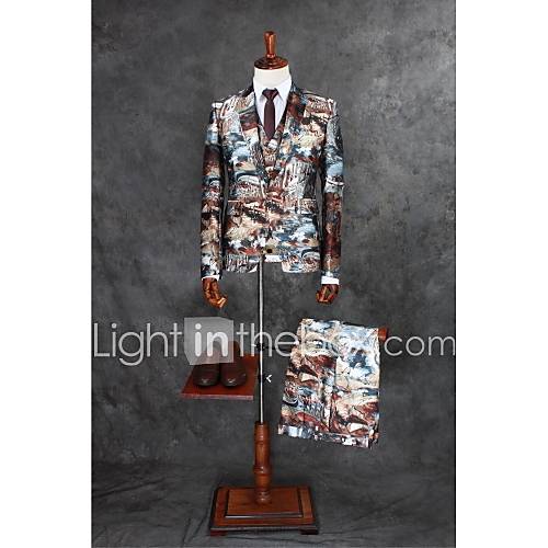 Koffie Patroon Getailleerd Polyester Pak Inkeping Single Breasted Een Knoops Suits huismerk kopen in de aanbieding