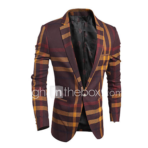 Heren Werk Normaal Blazer Ruitjes Lange Mouw Katoen Polyester Marineblauw Wijn huismerk kopen in de aanbieding