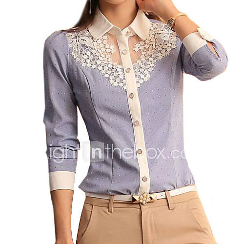 Dames Kant Overhemd Effen Overhemdkraag Blauw Wit Lichtblauw L Lente huismerk kopen in de aanbieding