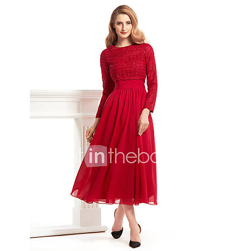 A Lijn Met Sieraad Over De Knie Chiffon Kant Bruidsmoederjurken Door Lan Ting Bride huismerk kopen in de aanbieding