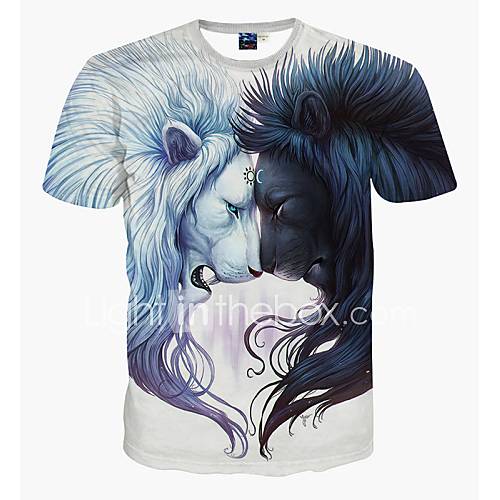Heren Print T Shirt Sport Dier Slank Leeuw Wit L Korte Mouw huismerk kopen in de aanbieding