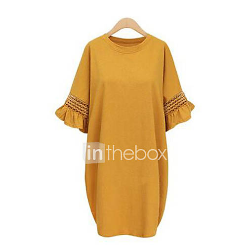 Dames Grote Maten Street Chic Flare Mouwen Ruimvallend Jurk Effen Ruche Tot De Knie huismerk kopen in de aanbieding