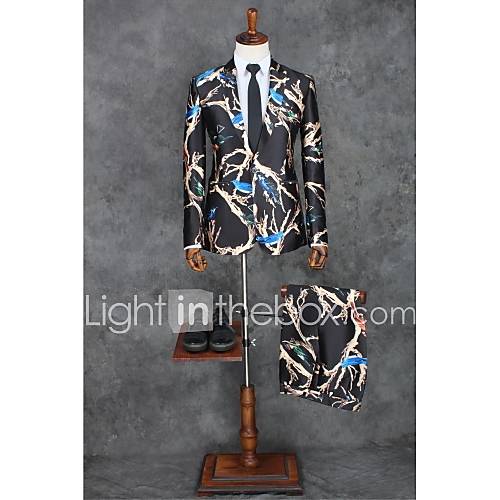 Zwart Patroon Getailleerd Polyester Pak Punt Single Breasted Een Knoops Suits huismerk kopen in de aanbieding