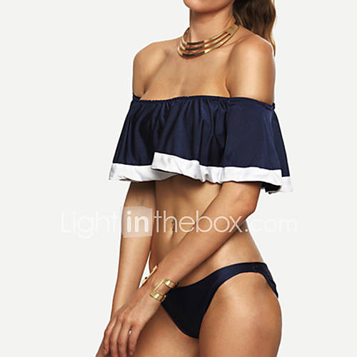 Dames Schouderafhangend Ruche Inrijgen Halter Marineblauw Bikini Zwemkleding Kleurenblok S M L Sexy huismerk kopen in de aanbieding Dames Schouderafhangend Ruche Inrijgen Halter Marineblauw Bikini Zwemkleding Kleurenblok S M L Sexy huismerk kopen in de aanbieding