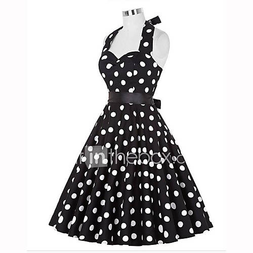 Dames Uitgaan Vintage A Lijn Jurk Polka Dot Halter Tot De Knie huismerk kopen in de aanbieding