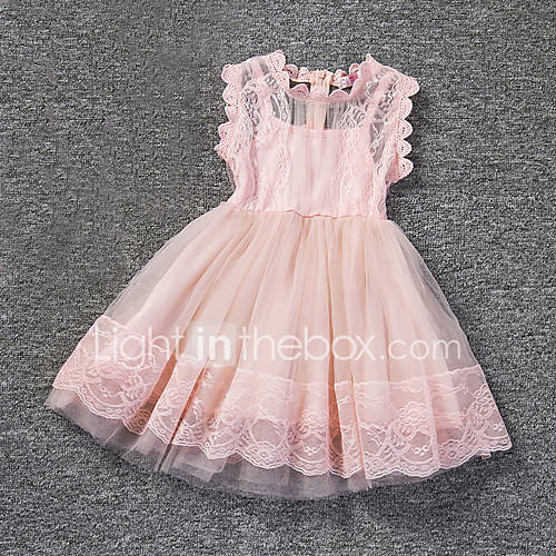 Peuter Meisjes Kant Uitgaan Effen Mouwloos Katoen Polyester Jurk Wit huismerk kopen in de aanbieding