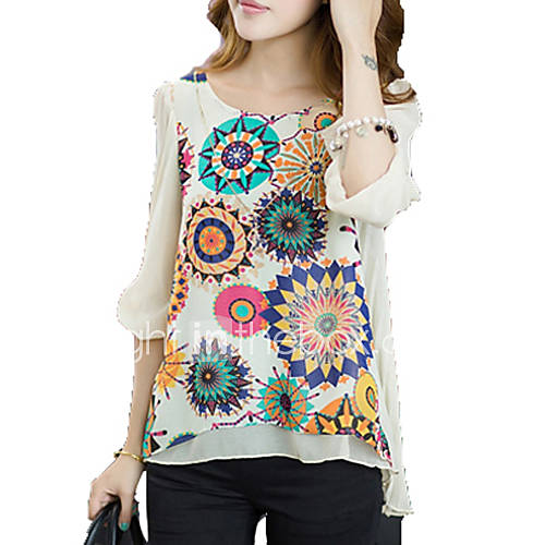 Dames Bloem Grote Maten Blouse Bloemen Beige Xl huismerk kopen in de aanbieding