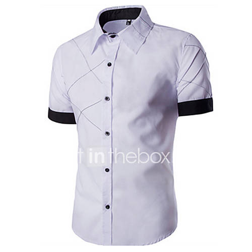 Heren Informeel Overhemd Katoen Kleurenblok Klassieke Boord Zwart Korte Mouw Zomer huismerk kopen in de aanbieding