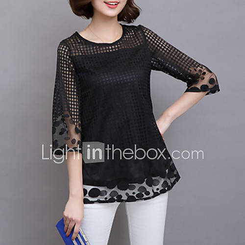 Dames Boho Netstof Grote Maten Blouse Effen Marineblauw Xxxl Zomer Kant huismerk kopen in de aanbieding