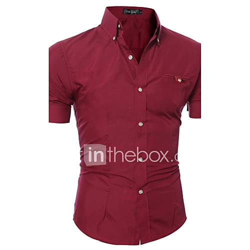 Heren Standaard Overhemd Katoen Effen Buttondown Boord Slank Roze Xl Korte Mouw Zomer huismerk kopen in de aanbieding
