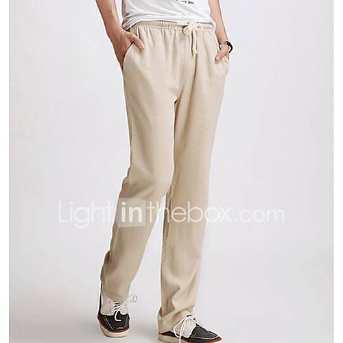 Heren Chinoiserie Linnen Slank Joggingbroeken Broek Effen Zwart Lente Herfst huismerk kopen in de aanbieding