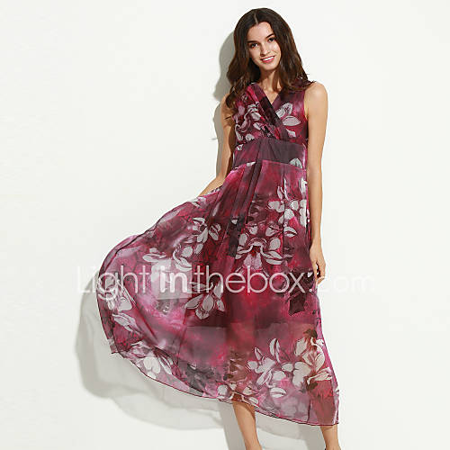 Feestdagen Heel Simpel Schede Jurk Print Strik Geplooid V Hals Maxi huismerk kopen in de aanbieding