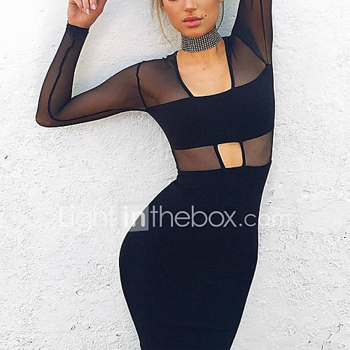 Dames Skinny Bodycon Jurk Effen Netstof Tot De Knie huismerk kopen in de aanbieding Dames Skinny Bodycon Jurk Effen Netstof Tot De Knie huismerk kopen in de aanbieding