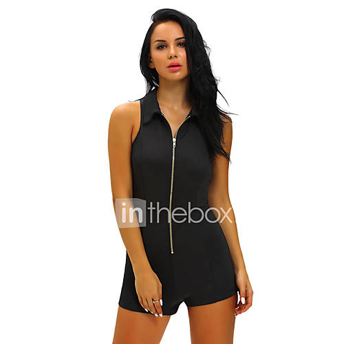 Dames Club Overhemdkraag Wit Zwart Babypakje Effen Hoge Taille Mouwloos Zomer huismerk kopen in de aanbieding