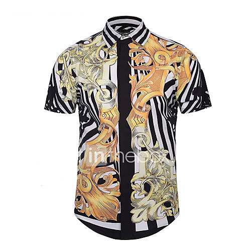 Heren Actief Street Chic Punk Gothic Print Overhemd Feest Club Abstract Slank Zwart Xl Korte Mouw Zomer huismerk kopen in de aanbieding