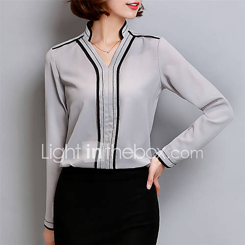 Dames Street Chic Grote Maten Blouse Effen V Hals Wit Xl Lente Herfst huismerk kopen in de aanbieding