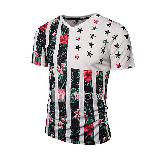 Heren Boho Street Chic Punk Gothic Print T Shirt Sport Gestreept Bloemen V Hals Slank Wit Xl Korte Mouw Lente Zomer huismerk kopen in de aanbieding
