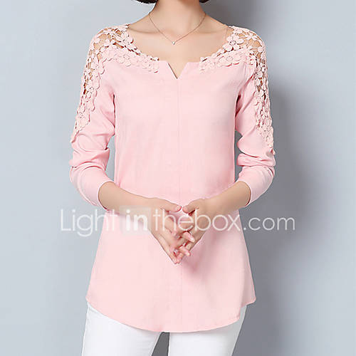 Dames Street Chic Verfijnd Kant Blouse Uitgaan Werk Effen Klaver Xxl Lente Zomer huismerk kopen in de aanbieding