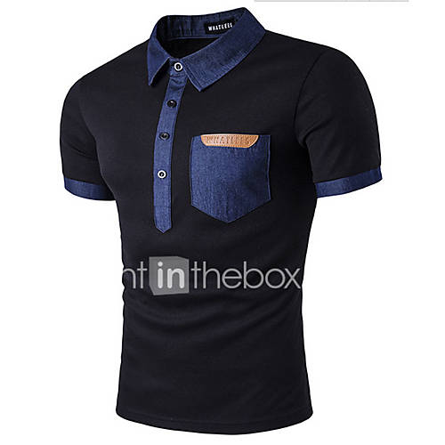 Heren Polo Katoen Patchwork Overhemdkraag Slank Wit L Korte Mouw Zomer huismerk kopen in de aanbieding