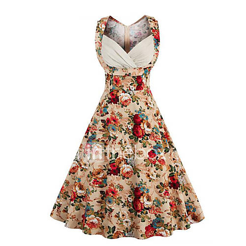 Dames Grote Maten Uitgaan Vintage Street Chic Katoen A Lijn Jurk Bloemen Sweetheart Tot De Knie huismerk kopen in de aanbieding