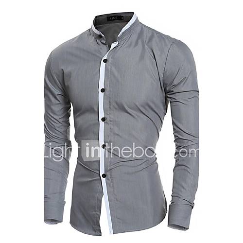 Heren Zakelijk Overhemd Katoen Werk Effen Opstaande Boord Wit L Lange Mouw huismerk kopen in de aanbieding