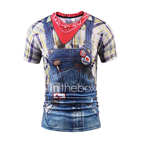 Heren Street Chic Print T Shirt 3D Ronde Hals Slank Fuchsia Xl Korte Mouw Zomer huismerk kopen in de aanbieding