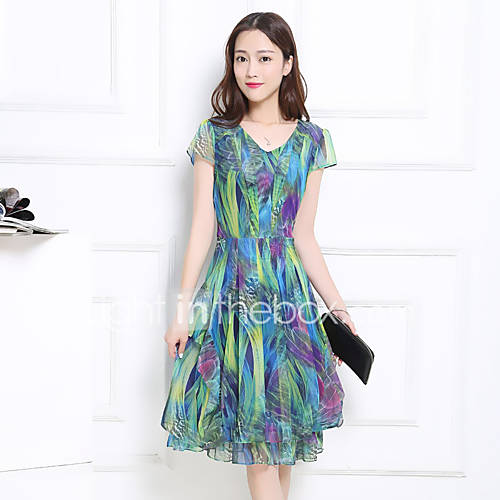 Dames Grote Maten A Lijn Jurk Bloemenprint Vintagestijl Tot De Knie huismerk kopen in de aanbieding