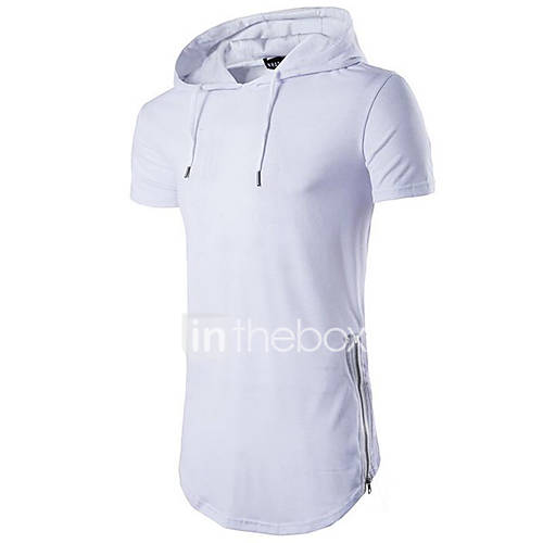 Heren T Shirt Katoen Sport Effen Capuchon Beige M Korte Mouw Zomer huismerk kopen in de aanbieding