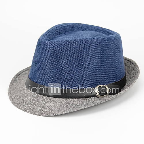Heren Linnenpatchwork Fedora Hoed Marineblauw Grijs Khaki huismerk kopen in de aanbieding