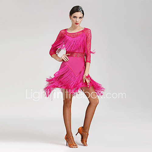 Latin Dans Jurken Dames Prestatie Spandex 34 Mouw Natuurlijk Kleding huismerk kopen in de aanbieding