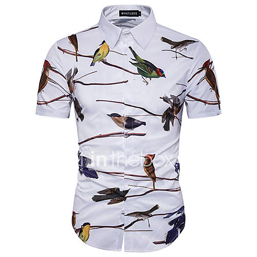Heren Print Grote Maten Overhemd Katoen Dier Slank Wit Xl Korte Mouw Zomer huismerk kopen in de aanbieding