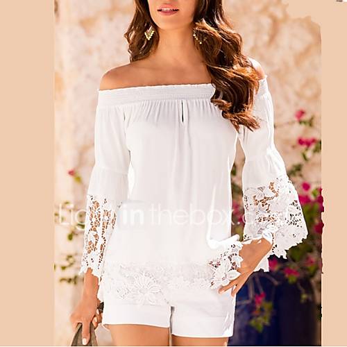 Dames T Shirt Uitgaan Effen Boothals Wit Xl Zomer huismerk kopen in de aanbieding