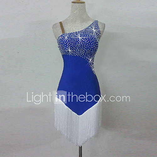 Latin Dans Jurken Dames Prestatie Spandex Pailletten Kwastje Mouwloos Natuurlijk huismerk kopen in de aanbieding