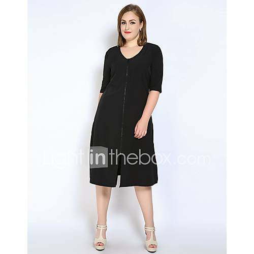 Dames Grote Maten Werk Recht T Shirt Tuniek Jurk Effen Split Je Hals Midi huismerk kopen in de aanbieding