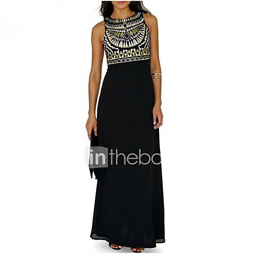 Dames Feestdagen Strand Boho Ruimvallend Chiffon Jurk Print Maxi Zwart huismerk kopen in de aanbieding