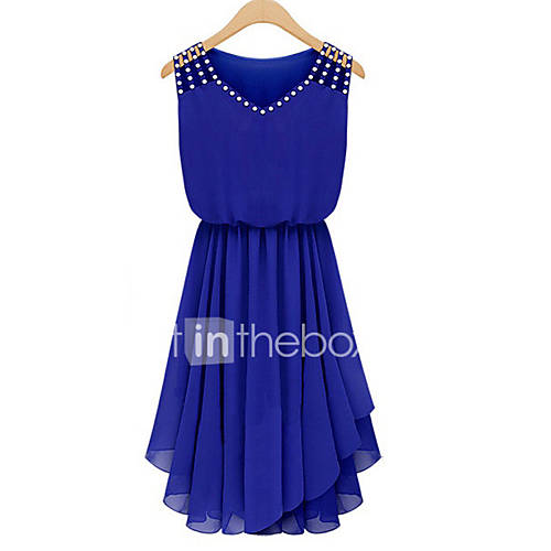 Dames Uitgaan Street Chic Chiffon Jurk Effen V Hals Boven De Knie Blauw huismerk kopen in de aanbieding