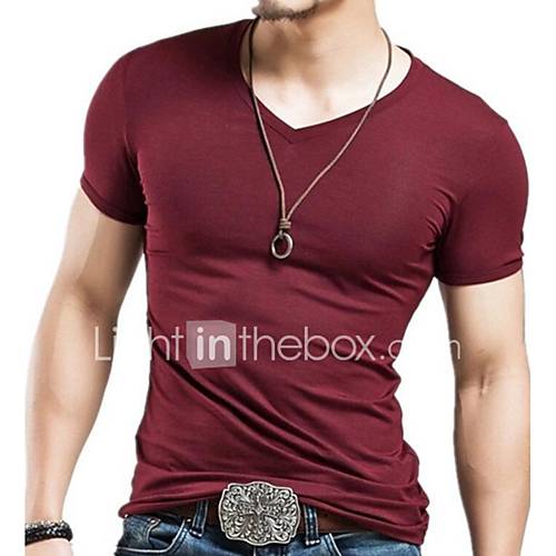 Heren T Shirt Katoen Sport Effen V Hals Marineblauw L Korte Mouw Zomer huismerk kopen in de aanbieding