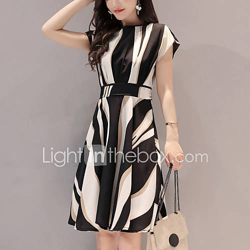 Dames Uitgaan Werk A Lijn Jurk Gestreept Print Tot De Knie huismerk kopen in de aanbieding