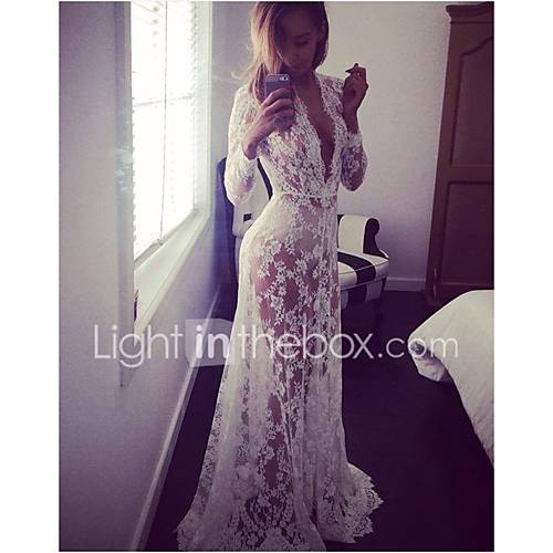 Dames Feest Katoen Jurk Kant Diepe V Hals Maxi Super Sexy huismerk kopen in de aanbieding