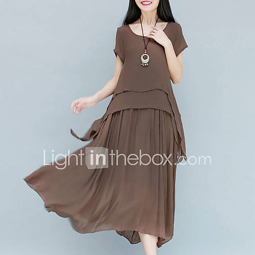 Dames Chinoiserie Chiffon Wijd Uitlopend Jurk Effen Midi Ruimvallend huismerk kopen in de aanbieding