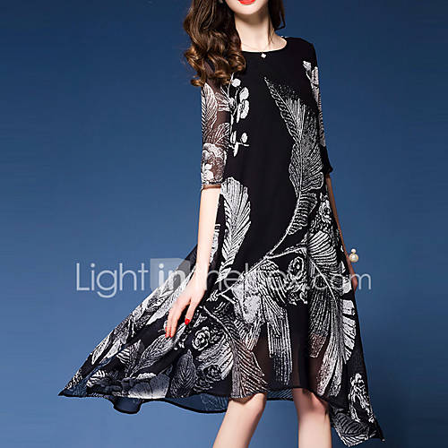 Dames Uitgaan Werk Verfijnd Ruimvallend Schede Jurk Print Boven De Knie huismerk kopen in de aanbieding